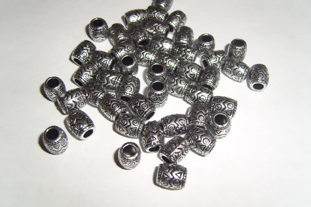 10 x Dreadperlen Dreadperle Dreadschmuck Boho Perlen 9 x 7 mm Acryl Silber Bart