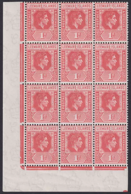 Leeward Islands 1948 KGVI 1d Red Block w DI Flaw Variety Mint SG99da cat £225