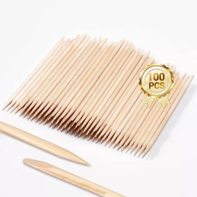 100PCS Orange Nail Sticks for Nails 4.5 Inch Double Sided Wooden Cuticle Pusher