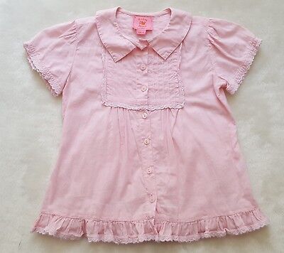 ROOM SEVEN Pink S/S Top 104 4 Ruffle Pintuck Blouse Shirt Oilily