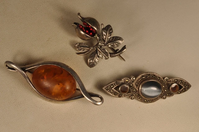 Lot 3 Broches Ancien Argent Massif Antique Solid Silver Brooch