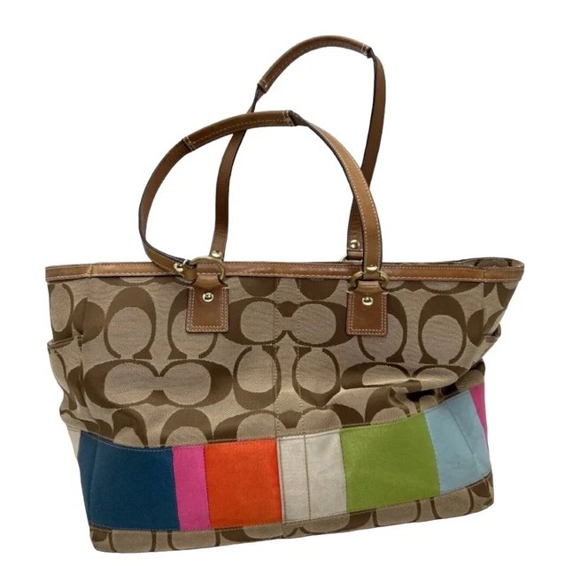 COACH multi-function LARGE STRIPE Multicolor TOTE Purse Diaper Bag Y2k