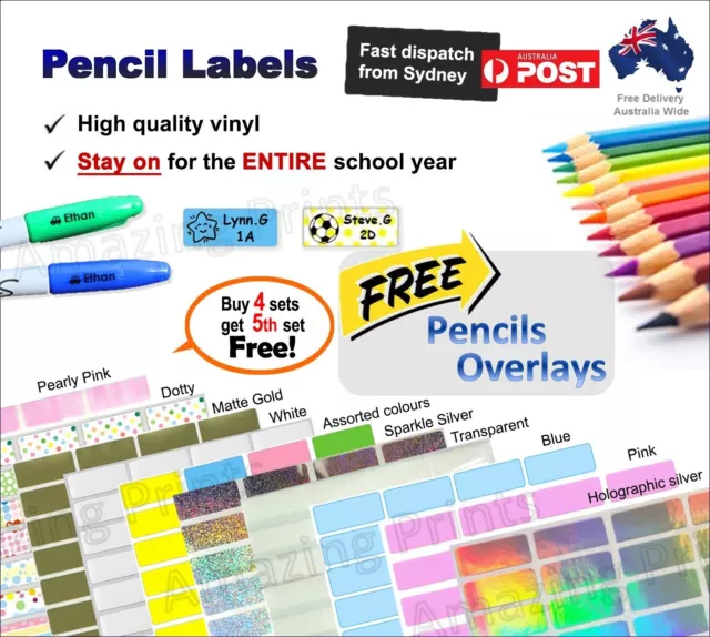 Pencil Labels Vinyl Personalised name sticker school Stationery waterproof kids