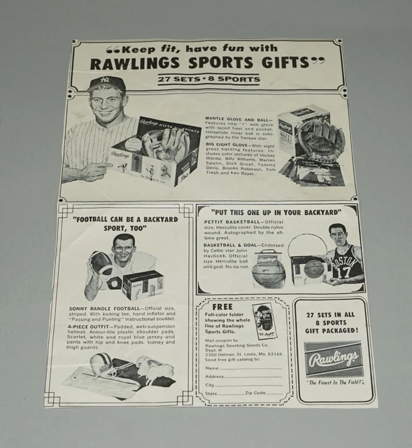Original 1960S Mickey Mantle Yankees Rawlings Baseball Glove Ad 7" X 10" * Original 1960S Mickey Mantle Yankees Rawlings Baseball Glove Ad 7" X 10" *