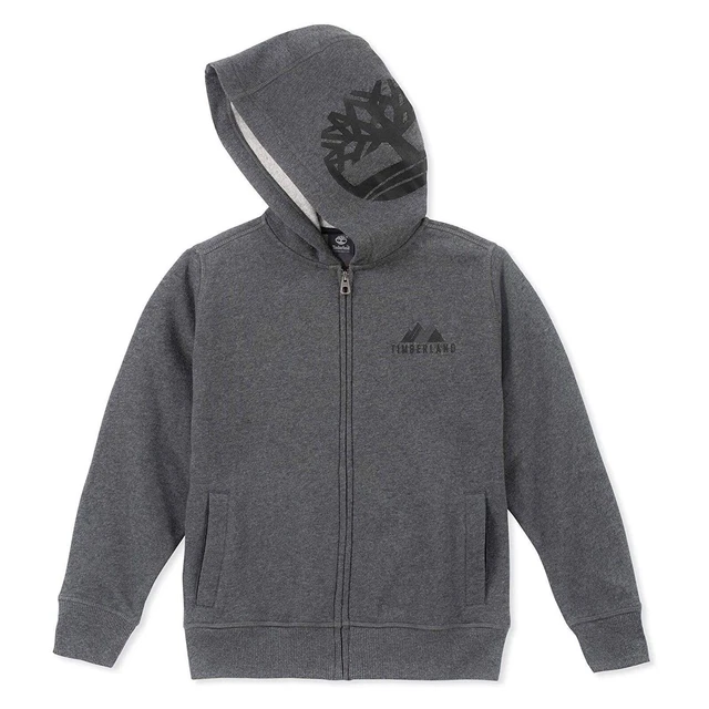 Timberland Big Boys Size Small Gray Long Sleeve Full Zip Fleece Hoodie Hooded