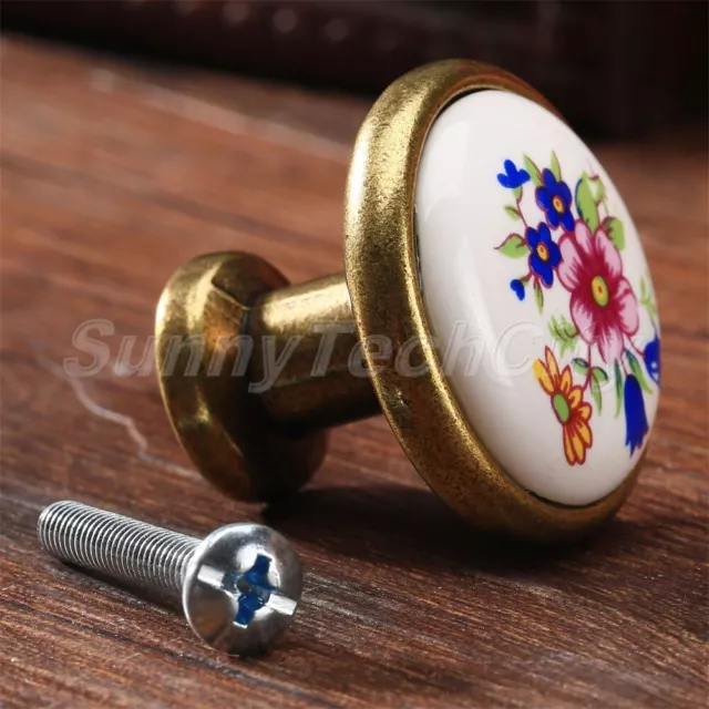 2 x boutons de porte vintage fleur céramique tiroir armoire poignées de traction 2