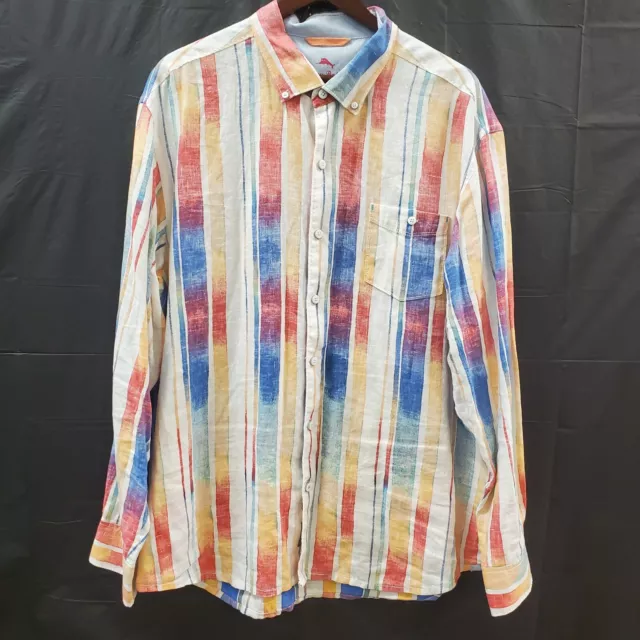 Tommy Bahama Mens Relax Rainbow Linen Button Down Shirt Size XXL Long Sleeve