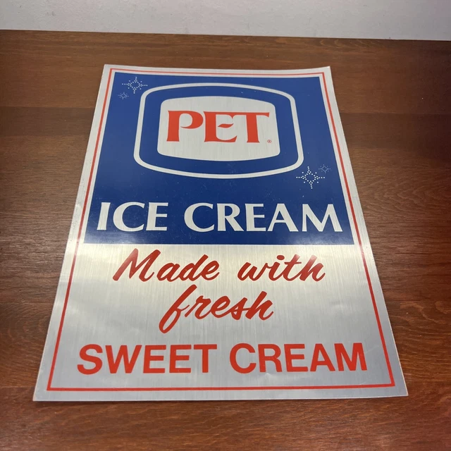 Vintage PET ICE CREAM Paper Sign sticker 12” x 9”