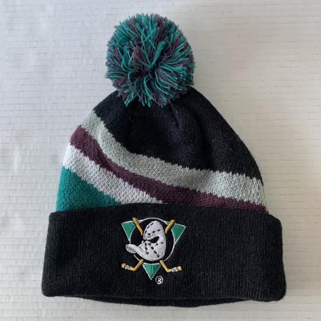 90’s Mighty Ducks NHL WILD WINGERS KIDS CLUB Knit Beanie Hat CAP Youth Vintage