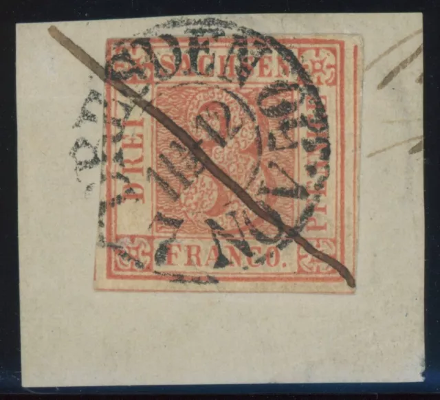 Sachsen Mi. Nr. 1a gestempelt auf Briefstück Fotoattest Rismondo BPP 12.000 Euro