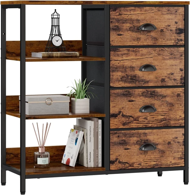 Fabric Dresser with 4 Drawers and Side Shelf,Industrial Lightweight Storage Unit