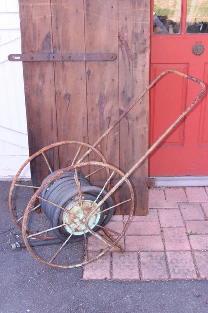 ANTIQUE GARDEN HOSE Reel Vintage Farm Implement 24" Wheel USA Made