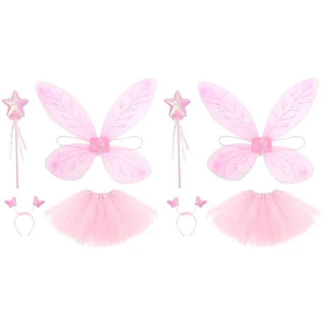 2 Sets Prinzessinnenkleid Mit Flügeln Tuch Mädchen Schmetterlings-Stirnband