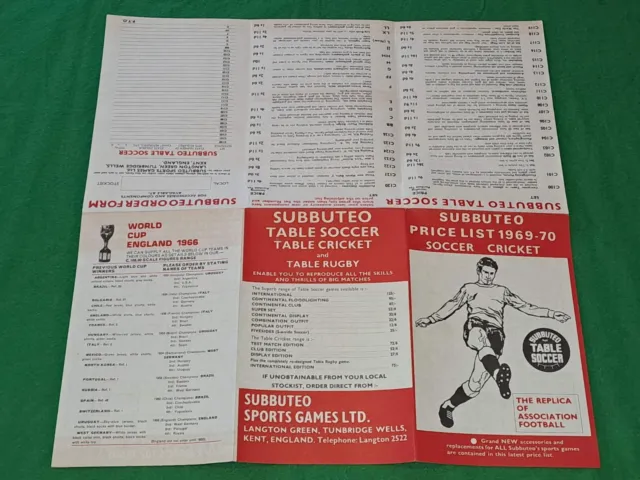 Subbuteo Catalogue 1969-1970 Brochure Price List: Football Teams, Accessories...
