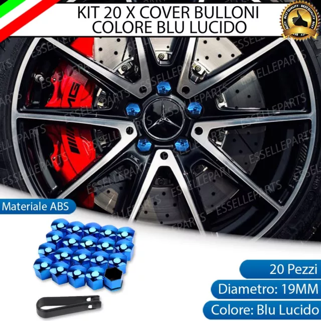 Kit 20 X Cover Copribulloni Copri Bullone Blu Lucido 19Mm Per Audi A1