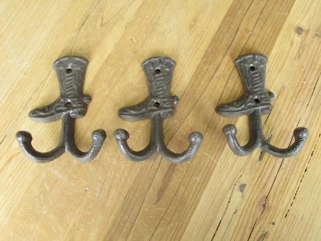 3 Coat Hooks Cowboy Boot Coat Hooks Hat Hall Tree Wall Mounted Barn Tack Western