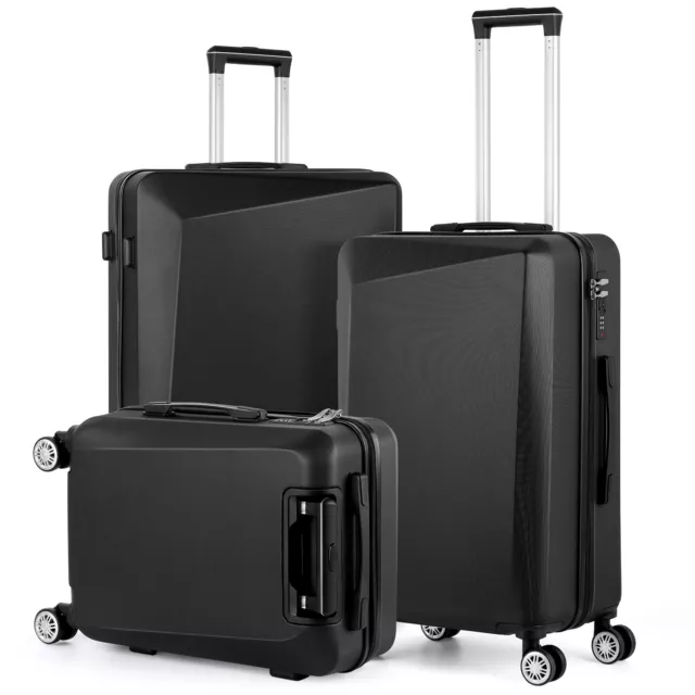 Black 3PCS Travel Luggage Bag Set Trolley Suitcase Hardside Spinner Wheel 3 Size