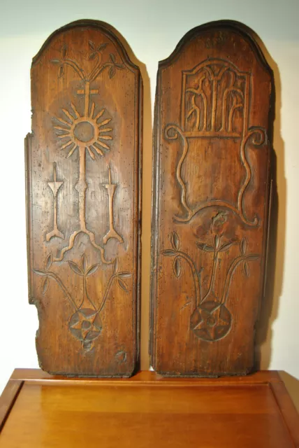 Panneau ancien bois sculpté 18 19 siècle porte sacristie ostensoir art populaire