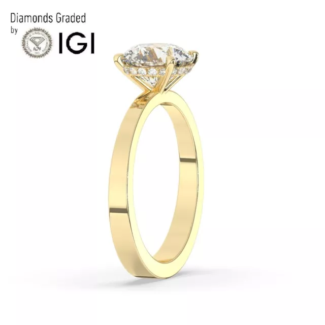 IGI,2 CT Round Cut Lab-Grown Diamond Hidden Halo Engagement Ring,18K Yellow Gold