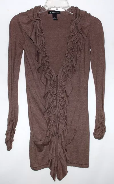 International Concepts INC Brown Ruffled V-Neck Cardigan Sweater Size XS