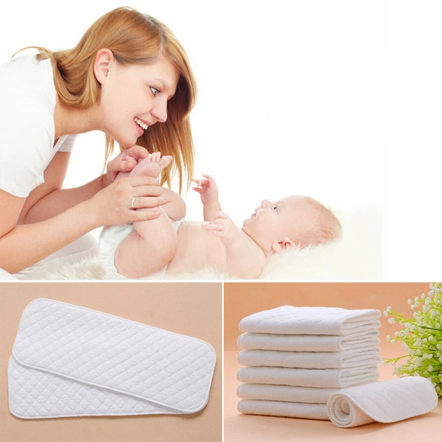 10Pcs 3 Layer Soaker Cloth Diaper Insert Liner Hemp Organic Bamboo Cotton Fleece