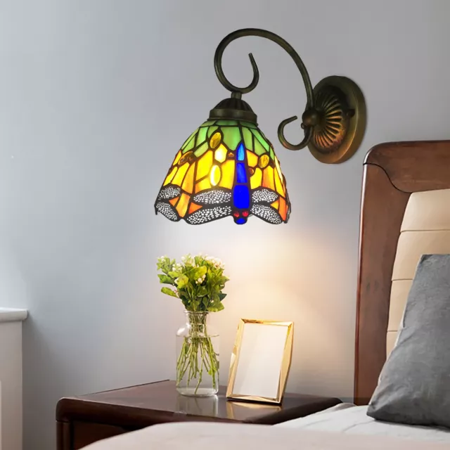 Antik LED Wandleuchten Tiffany Stil Bunt Glasschirm Beleuchtung Wandlampe 60W