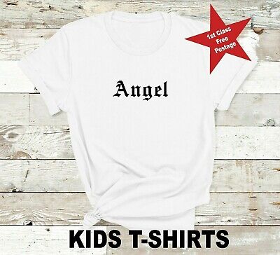 Bambini Angel Slogan T Shirt Moda Carino Ragazze Sassy Top, Nero Bianco Grigio