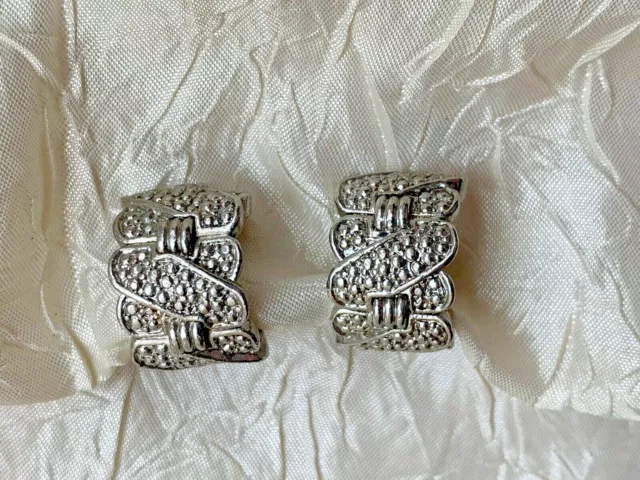 Vintage Francés Pendientes de Clip - Metal Plateado - 1.5cm