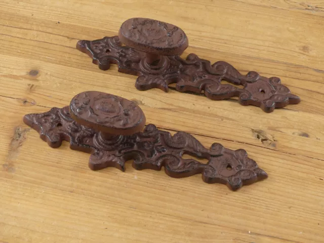 2 Handles Cast Iron LARGE Antique Style FANCY Barn Gate Pull Shed Door Handles