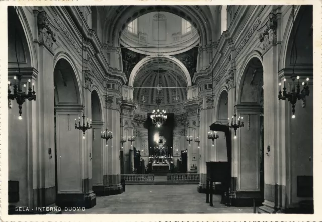 Cartolina Sicilia Gela Interno del Duomo Viaggiata Anno 1955