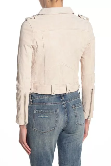 BLANKNYC Denim Morning Suede Moto Jacket in White Sand Size XS L42409 3