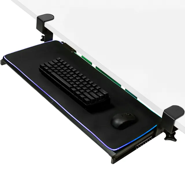 VIVO Clamp-on Computer Keyboard and Mouse Under Desk Slider Tray with RGB Pad