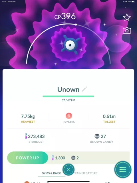 Pokémon GO Shiny Unown T - Trade 20.000 stardust (Read Describe