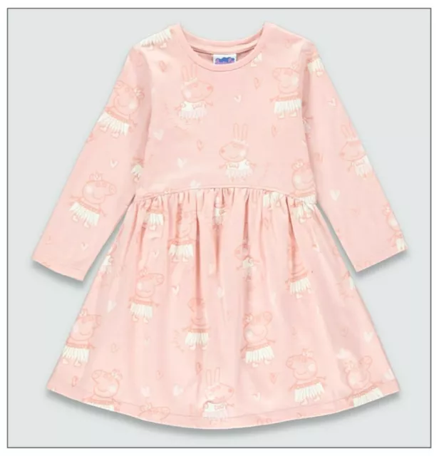 Grazioso abito rosa a maniche lunghe da bambina Peppa & Suzy personaggio 1-4 anni