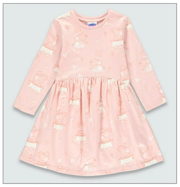 Peppa Pig Girls Peppa & Suzy Character Pretty Pink Dress Long Sleeved 1-4 Years