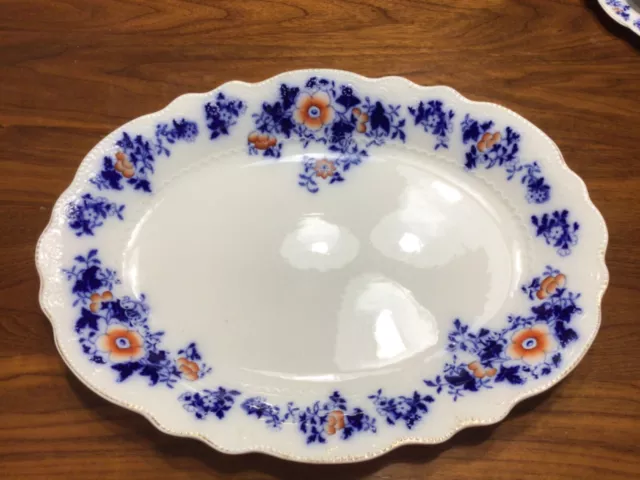 W H Grindley 'Derby' Flow Blue Lg Serving Platter - 16.25”  X 11.75” 1891-1914