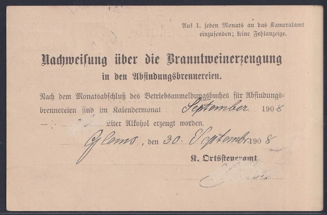 52504) Ganzsache Behörden-Postkarte Mi.-Nr. DPB 2a Kameralamt METZINGEN 1908 2