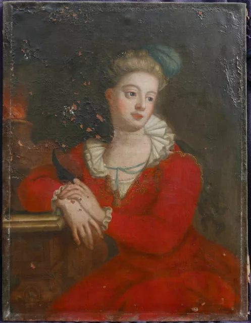 Portrait de Jeune Femme à la Plume Huile/Toile de la fin du XVIIème siècle