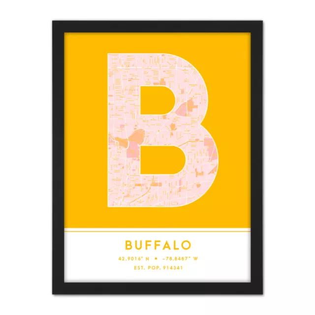 Buffalo New York United States City Map Typography Framed Wall Art Print 18x24"