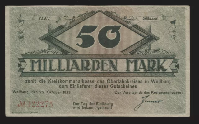 Weilburg   Hessen  50 Milliarden  Mark  25. Oktober 1923  Selten  ( 580 L