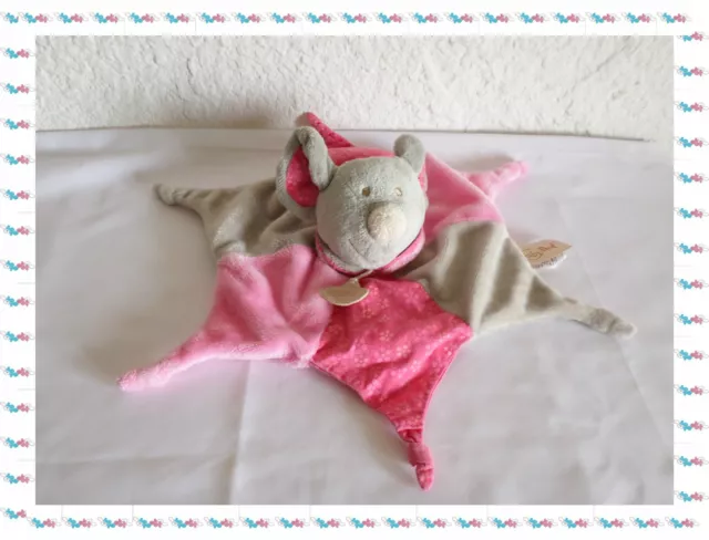 A - Doudou Semi Plat Marionnette Souris Rose Grise Baby Nat