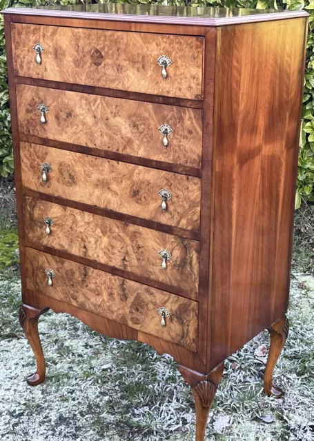 Superb Tall Walnut Art Deco Chest Of Drawers  Amazing Veneers We Deliver