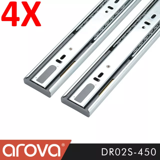 4 Pairs Push Open Ball Bearing Drawer Runners Slides 450mm Full Extension Vanity