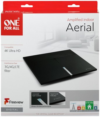 ONE For All SV9125 DA INTERNO ANTENNA TV AMPLIFICATA HD 0-9 miules Freeview 85 canali 