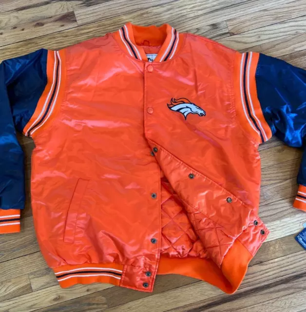 NEW Denver BRONCOS Starter Jacket Men's XL NFL Varsity Bomber Satin Coat Orange