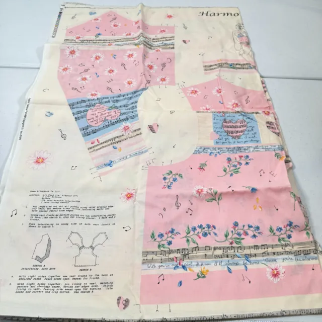 vintage fabric traditions panel harmony vest 1996 y2k pink flowers music 5490