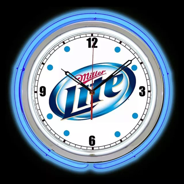 15" Miller Lite Beer Sign Blue Double Neon Clock Man Cave Bar Garage