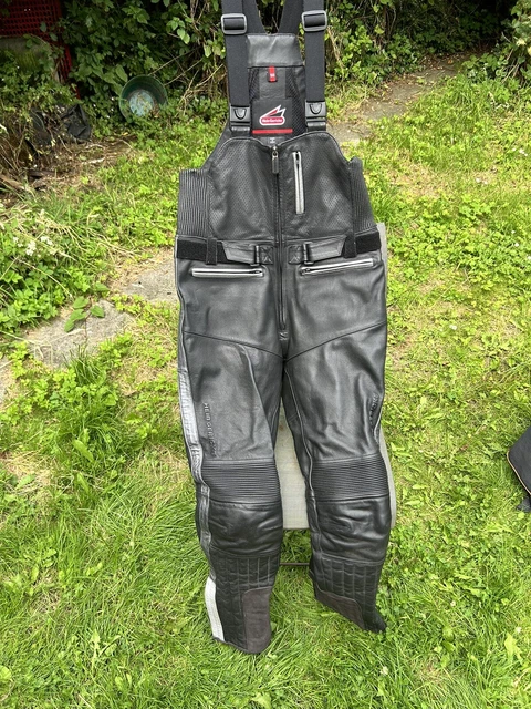 Leather bib and brace motorcycle trousers on sale