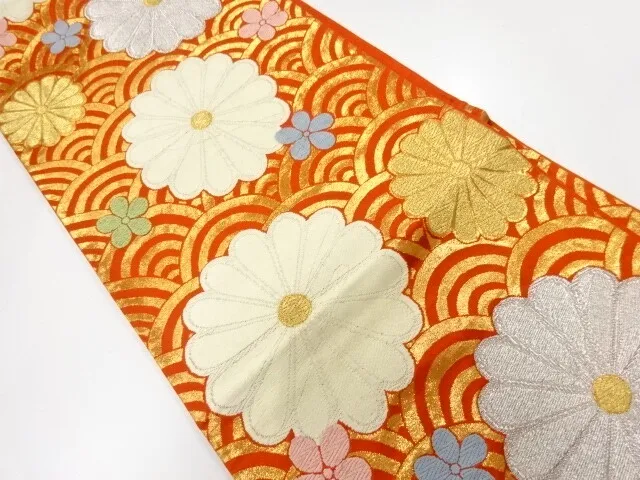6011679: Japanese Kimono / Antique Fukuro Obi / Woven Kiku