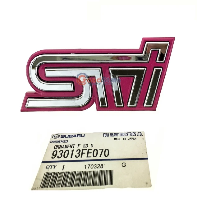 Genuine JDM Subaru Impreza STi Pink Front Grille Emblem – 4x2 Inches, OEM 93011FE030, Made In Japan - View #3